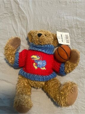 Kansas Jayhawks Red & Blue Teddy Bear with Basketball - CLAUDE
